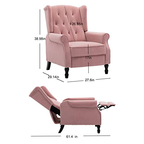 Artechworks Velvet Tufted Push Back Arm Accent Chair Recliner Single Reclining For Adjustable Club Chair Home Padded Seating Living Room Lounge Modern Sofa,Pink #TOP1