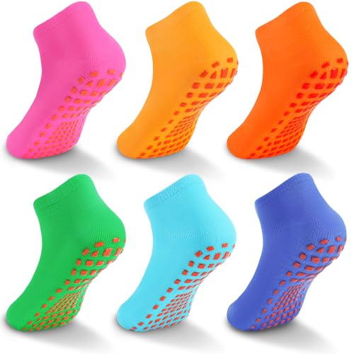 WANZHIHUI Grip Socks for Kids 6 Pairs Grippy Sticky Anti Slip Kid Slippers Non Slip Socks for Boys Girls Yoga Trampoline