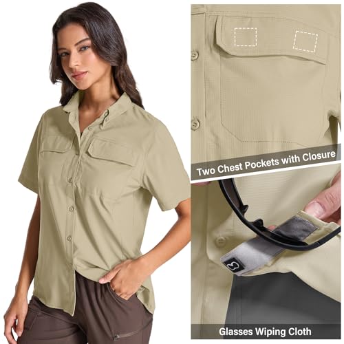 Womens Safari Hiking Sun Shirts Sun Protection Quick Dry Short Sleeve Button Shirts4