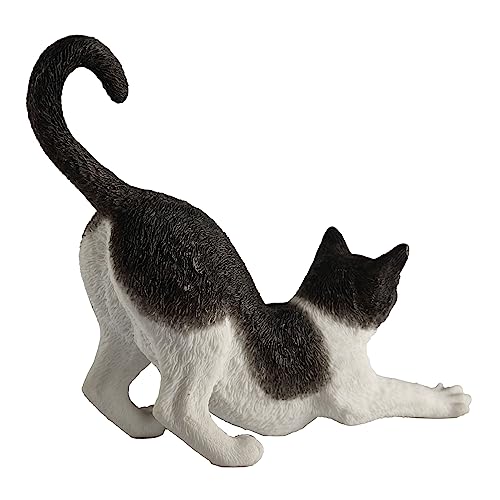 Figurita de Gato Estirándose en Resina Blanco y Negro 4.88 in miniatura 4