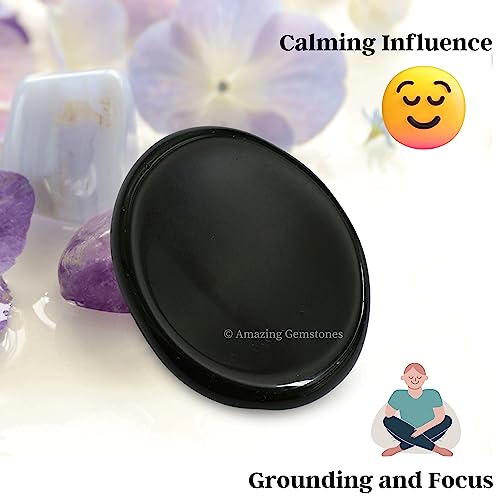 Image of Amazing Gemstone Black Agate Worry Stone Crystals and Healing Stones - Worry Stones for Stress Relief Gifts - Piedra Crystal Fidget for Meditation - Unique Stocking Stuffers and Birthday Gifts