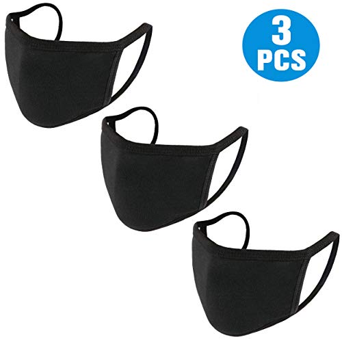 Neovoo 3 Pcs Black Mouth Cover Unisex Reusable Face Shield Breathable Cotton Dust