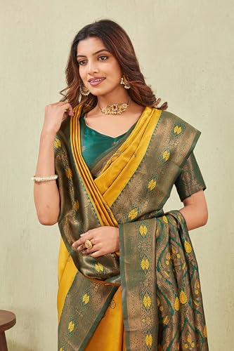Image of Women's Banarasi Silk Saree with Rich Pallu, Jacquard Zari Weaving Work & Unstitched Blouse Piece, Traditional Ethnic for Wedding, Party & Festive Occasion