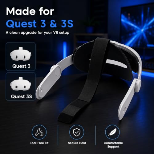 Image of Sounce Head Strap for Meta Quest 3 /3S - Adjustable Replacement VR Strap with Ergonomic Cushion, ABS Build, Lightweight Comfort Fit, No-Tool Install, VR Accessories (No VR Headset Included) | White