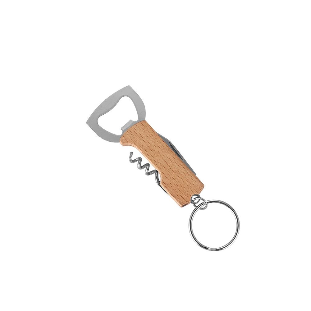 ARFUKA Keychain Beer Bottle Opener Multifunctional Corkscrew with Wooden Handle - Portable Wine Opener for Bar, Party, Camping Accessories for Men, Dad, Beer Lovers