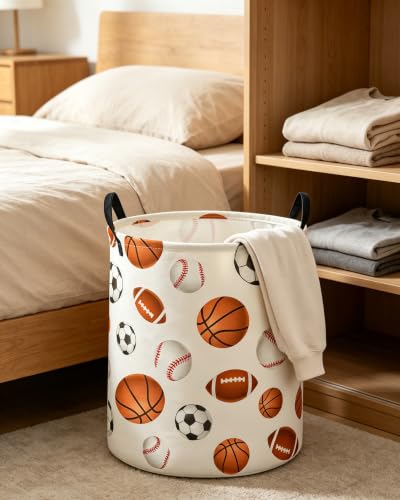 Image of ESSME Kids Laundry Basket,Boys Hamper Collapsible Canvas Waterproof Storage Bin for Boys, Ball Hamper,Gift Baskets(Ball)