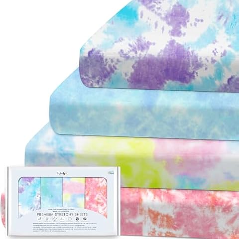 TotAha Premium Stretchy Pack N Play Playard Sheets | Mini Crib Sheets (4-Pack) -Hypoallergenic, Silky Comfort, Buttery Soft, Calming Effect, All-Season Jersey-Knit (Tie Dye) Cover