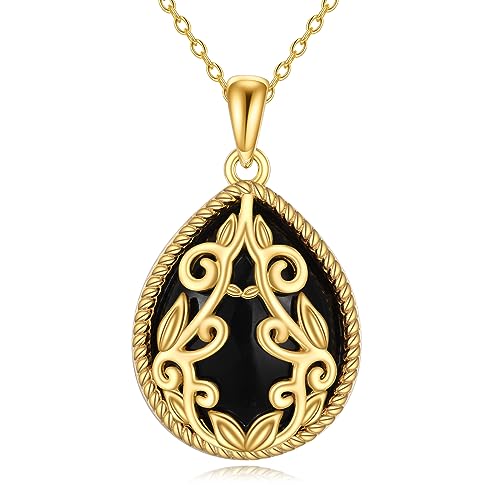 Collier Onyx Noir anti-ternissement en argent plaqué or véritable