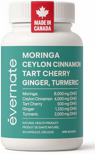 ALL-IN-ONE Moringa 8000 mg with Ceylon Cinnamon 4000 mg, Tart Cherry, Turmeric, Ginger & Garlic (Per Serving: 2 Capsules) – Antioxidant, Detox, Energy & Metabolic Support – Made in Canada