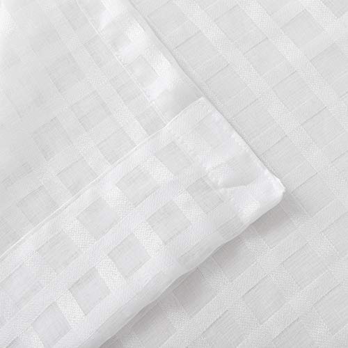 Melodieux Cotton Textured White Sheer Curtains 84 Inches Long For Living Room Buffalo Check Plaid Gingham Rod Pocket Voile Drapes, 52 By 84 Inch, 2 Panels #TOP5