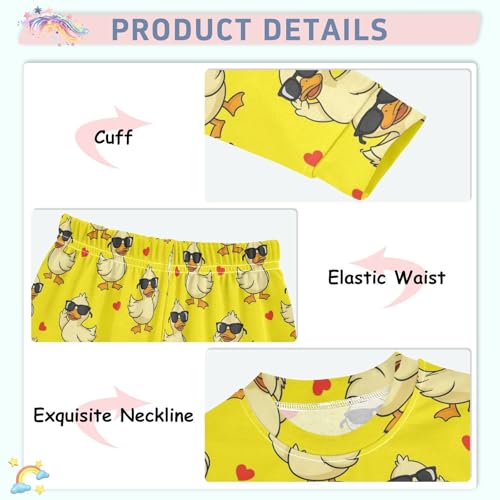 Pajama Sets Long Sleeve Cool Ducks with Hearts Soft Comfy Sleepwear 2 Piece PJS 3-8T4
