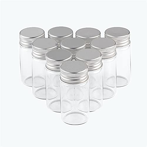 nobrand 12pcs 25ml Mini Clear Glass Bottles with Silver Aluminium Screw Cap Empty Glass Bottles Storage Jars,Aluminium Screw Cap Makes Glass bottle Very Tight, 30x60mm (25ml,Silver Lid)