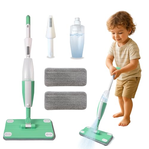 Image of BAYMI Kids Spray Mop - Toddler Cleaning Toy Set with Real Water Sprayer, 2 Washable Pads - Montessori Interactive Toy for Boys & Girls Ages 3 4 5 6