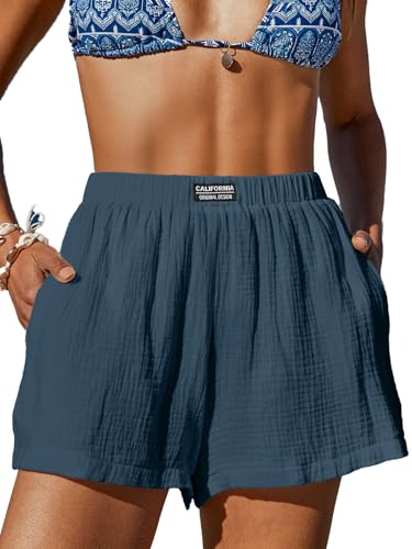 Image of CUPSHE Women's Casual Shorts Cotton High Rise Beach Cover Ups Summer Shorts with Pockets