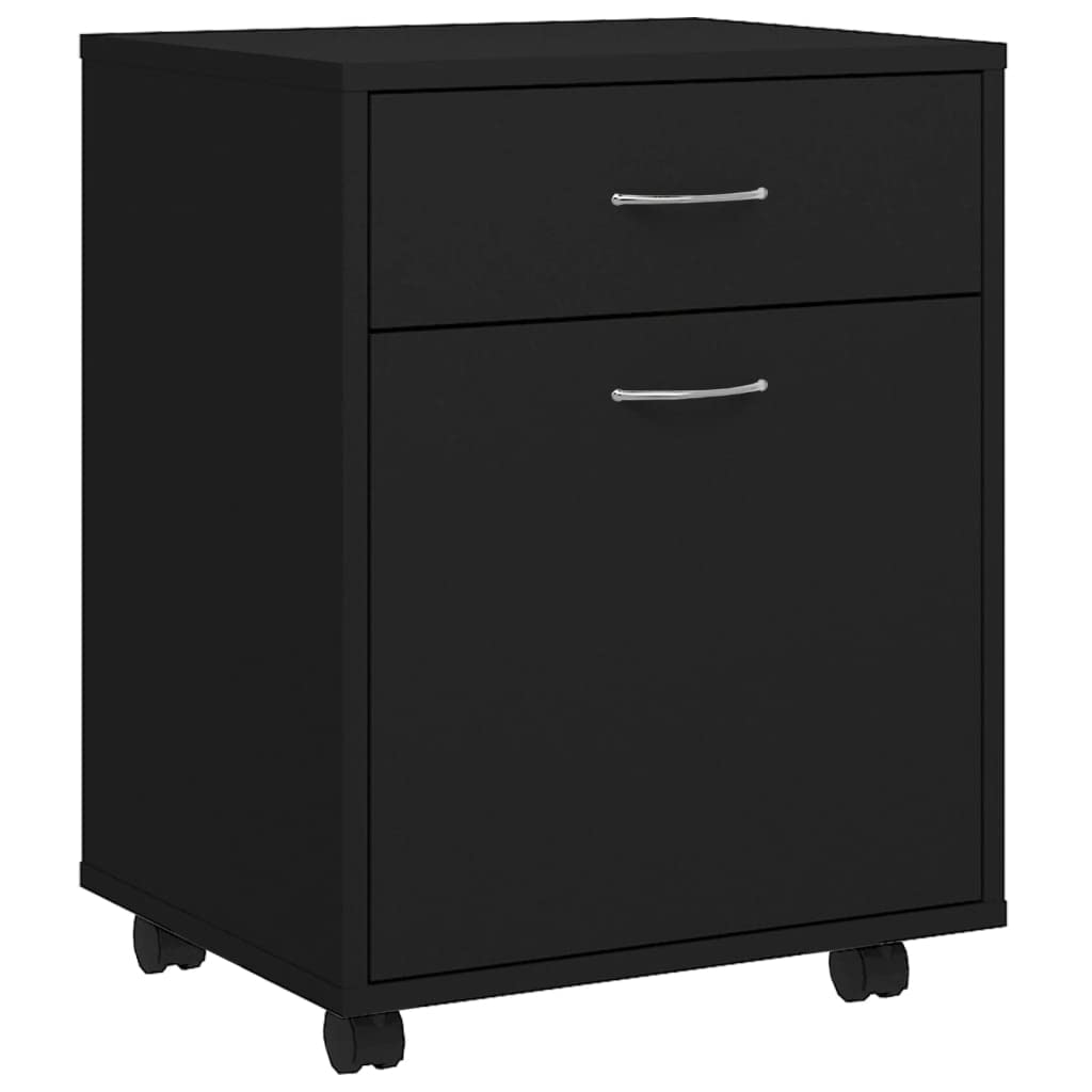 Armoire à roulettes noire 45cm avec tiroir et porte en bois pour bureau