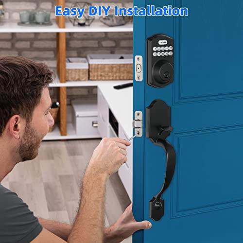 Revolo Keyless Entry Keypad Door Lock, Electronic Deadbolt Keyed Entry Lock With Handle For Front Door, Auto Lock, Anti-Peeking Password, Black #TOP5