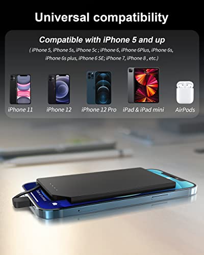TNTOR Slim Portable Charger, 5000mAh Built-in Lightning Cable (Black) - image 6