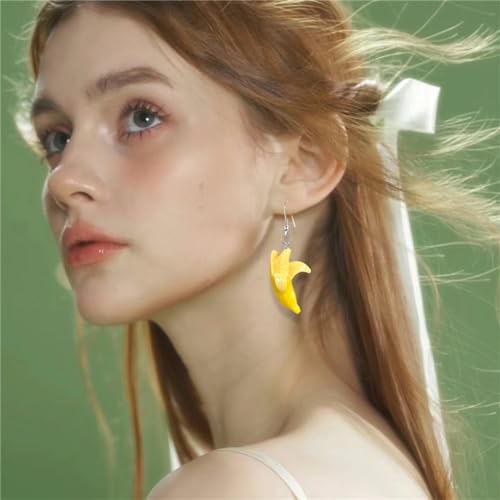 coadipress Fruit Banana Dangle Earrings for Women Fashion Cute Lifelike Resin Peeled Fruits Banana Funny Earrings Bohemian Colorful Yellow Banana Food Earring2