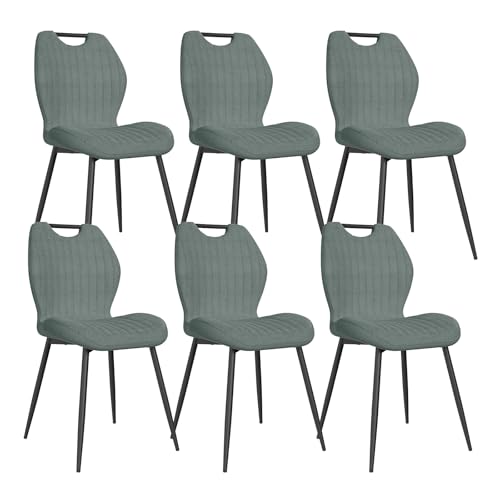 JIJIAN Lot de 6 Chaises de Salle à Manger, Chaise de Cuisine, Chaise tapissée, Chaises de Salon, Dossier en Tissu et Pieds en Métal, Idéales pour Salle à...