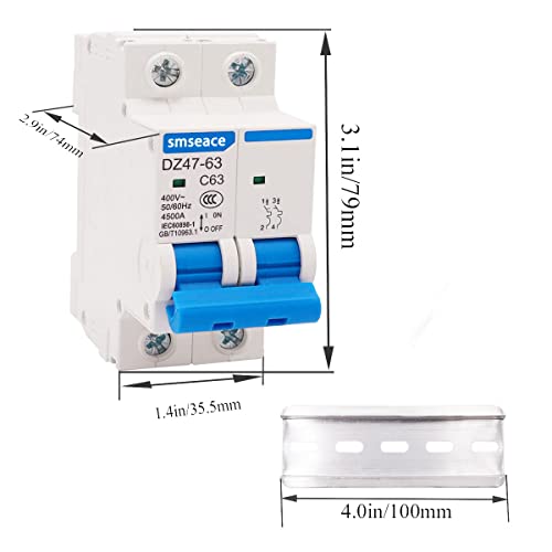 Smseace CADZ47-63-C63-2P Miniature Circuit Breaker Low Voltage Ac 63A 400V 2 Poles Din Rail Installation Dz47-63 C63 thumb #2