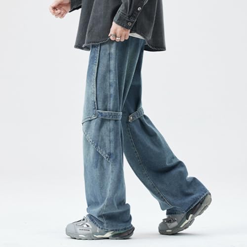 Jeans Pants Trousers Denim Design Sense Splicing Floor Mopping Men's Street Handsome High Casual Workwear Men2