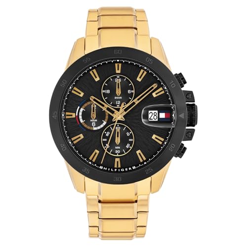 Image of Tommy Hilfiger Jameson Quartz Analog with Black Dial Gold Stainless Steel Strap Watch for Men - TH1792199