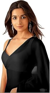 Women's Plain Georgette Saree With Unstitched Blouse Piece Alia Bhatt Saree, Rocky Aur Rani Ki Prem Kahani
