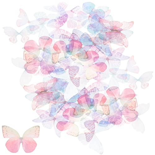 Butterfly Lace Trims Lace Butterfly Applique Sew on Iron On Patches 100pcs Embroidered Butterfly Embellishments Colorful Organza Butterfly for DIY Crafts Clothes Dress Hat