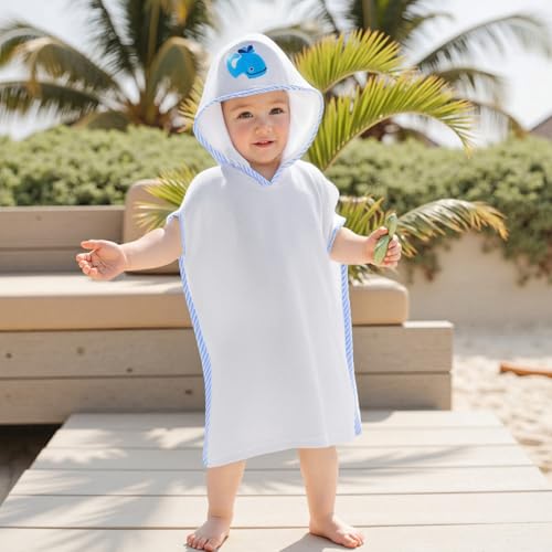 Toddler Boys Girls Hooded Poncho Towels Beachwear Sea Animal Embroidery Whale Terry Beach Swim Cover Up Swimwear2