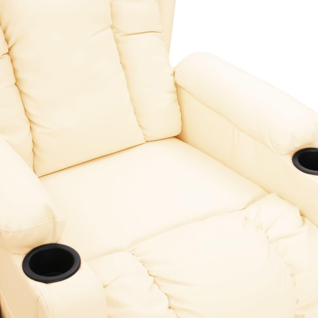 Fotel relaksacyjny w kolorze kremowym, sztuczna skóra z ręczną funkcją leżenia, ergonomiczny fotel wypoczynkowy z podłokietnikami i podnóżkiem, drewniana rama metalowa, idealny do czytania