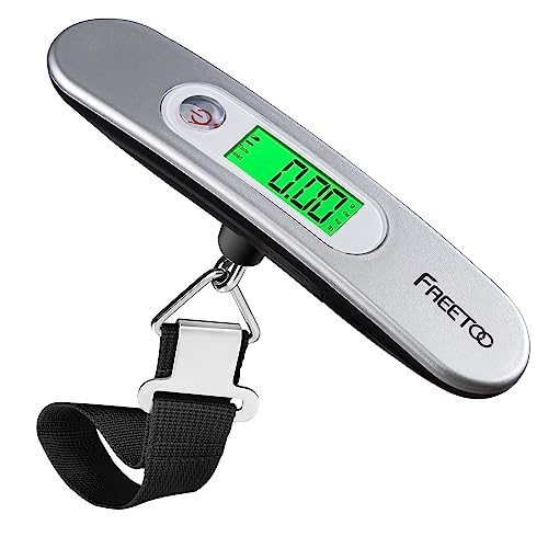 FREETOO Luggage Scale Portable Digital Hanging Scale for Travel, Suitcase Weight Scale with Superior Piano Lacquer 110 Lb/ 50Kg Capacity, Battery Included (Silver)