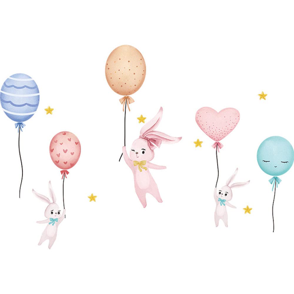 Muursticker Konijntjes met Ballonnen