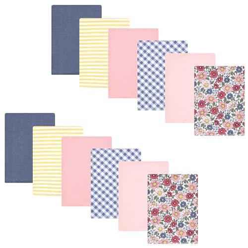 Image of Hudson Baby Unisex Baby Cotton Poly Flannel Burp Cloths Bundle, Pink Blue Pretty Floral, One Size