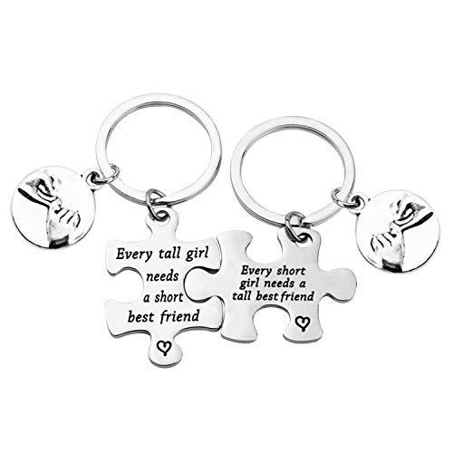 PLITI Funny Short Tall Matching Keychain Every Short Needs a Tall Best Friend Keyring Set Of 2 Best Friends Gift