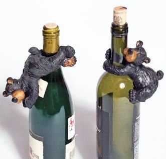 Bear Wine Bottle Accessory, 6-inch, Set of 2 (Two Styles)