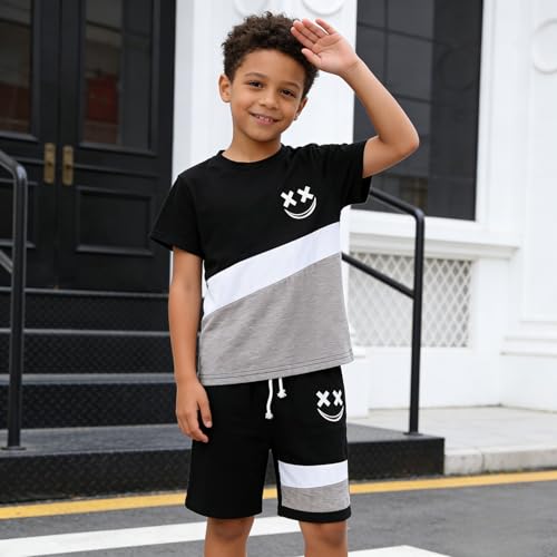 Image of Boys Clothes 2 Piece Size 6-13Y Short Sleeve T-Shirt & Shorts Set Casual Kids Boys Spring Summer Outfits