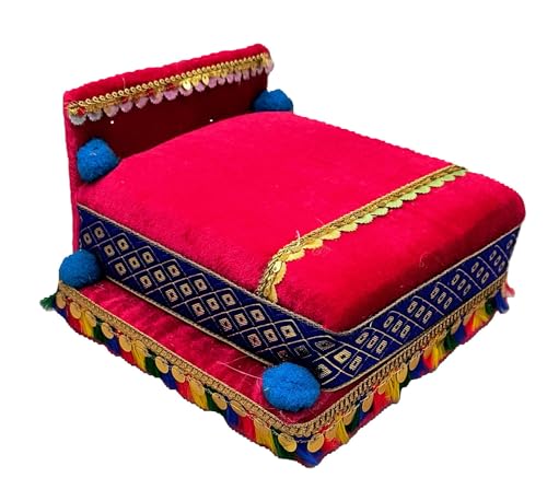 Image of RD Handicraft Thakur ji Bed, Laddu Gopal ji Bed, Bal Gopal ji Bed with Blanket Silk All Purpose Chowki |Rani (17x16x10 cm)