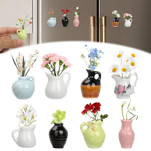 8 Piezas Jarrón Magnético para Freidge, Bonito Jarrón Miniatura Imanes de Nevera, Imanes Nevera, Refrigerador, Armarios, Decoración de Armarios de Cocina, Divertido y Adorable