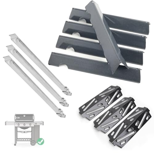 Image of SafBbcue Porcelain Steel 3-Burner Grill Kit for Weber Genesis II 300 Series | 5 Porcelain Bars + 3 Steel Deflectors + 5 Steel Burners, Fits Weber Genesis II 300 2017+, Replaces 66032, 66040, 67490
