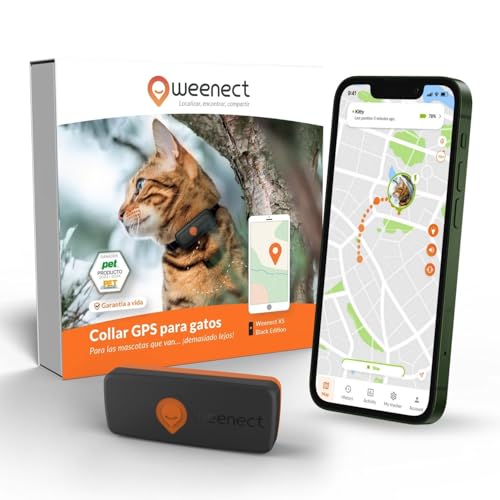 Weenect Cat XS - Nuevo GPS para Gatos | Mini rastreador GPS en Tiempo Real | El más pequeño del Mercado | Suscripción | Collar Incluido | Garantía de por Vida