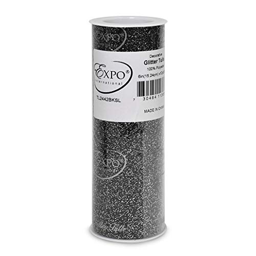 Image of Expo International Decorative Glitter Tulle, Roll /Spool of 6 Inches X 10 Yards, Polyester-Made Tulle Fabric, Glittery Finish, Versatile, Easy-to-Use, Silver (Pack of 2)