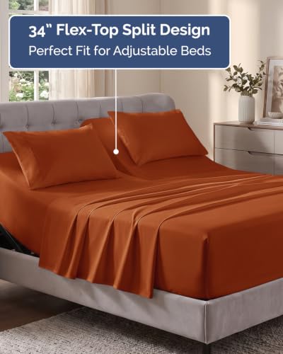 Image of Flex Top Split Head King Sheet Set - 4 Piece Extra Deep Sheets - Terracotta