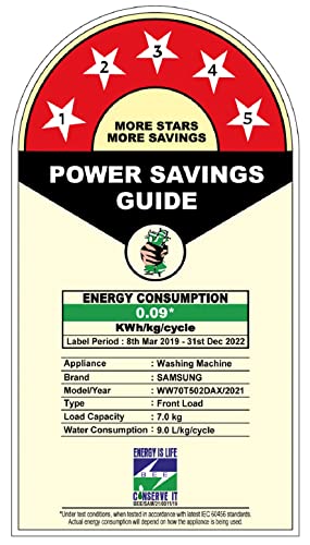 Image of Samsung 7 Kg 5 Star Fully-Automatic Front Loading Washing Machine Appliance (WW70T552DAX1TL, Inox)