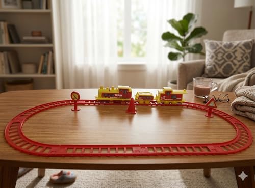Image of Express Train Set with Track for Boy | Battery Powered Railway Engine with Passenger & Coal Wagon | 14 PCS Toy Train Play Set