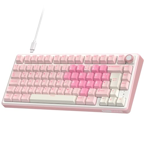 RK ROYAL KLUDGE R75 Gaming Tastatur Kabellos, 75% Gasket Mechanische Tastatur QWERTZ TKL mit Knopf, Bluetooth/2.4G/USB-C RGB, PBT Tastenkappen, Hot Swap Linearer Creamy Switches