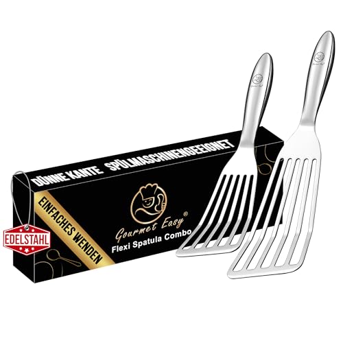 Pfannenwender Set aus rostfreiem Edelstahl für Fisch & Fleisch - Kleiner & Großer Pfannkuchenwender - Pfannenwender Edelstahl - Küchenhelfer 5 Jahre Ersatz