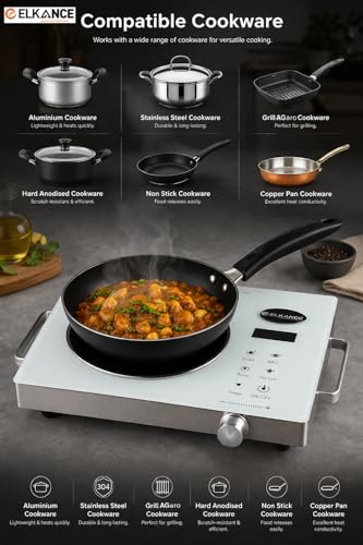 Image of Induction Cooktop 2200W with Grill Rack |Infrared Induction |Glass Top Digital Touch Control, Auto-Off Safety | 4 Cooking Modes | Works with All Cookware