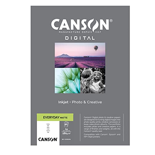 CANSON Everyday Digital Photo Paper Box, A4, 180gsm, Matt White, 50 Sheets, Ideal for Professional Photographers CANSON Everyday Digital Photo Paper Box, A4, 180gsm, Matt White, 50 Sheets, Ideal for Professional Photographers