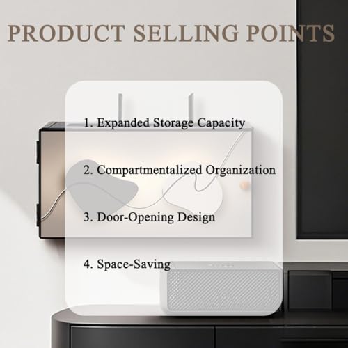 Boîte de rangement double usage avec gestion de câbles et support modem sans percer