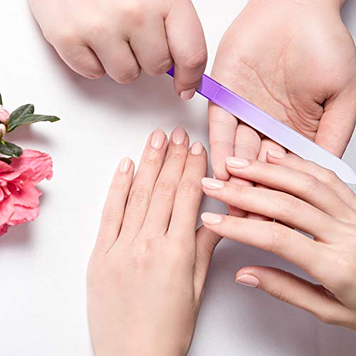 6 Pieces Glass Cuticle Pusher Nail File Set Imitated Crystal Nail Files Double Sided Glass Files With Case And Glass Cuticle Trimmer Remove Stick Manicure Tool For Nail Care (Purple) #TOP6